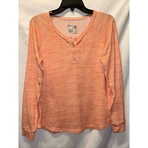 Muk Luks The Original Women’s Sm Orange Super Soft Henley Round Hem Stretch Top